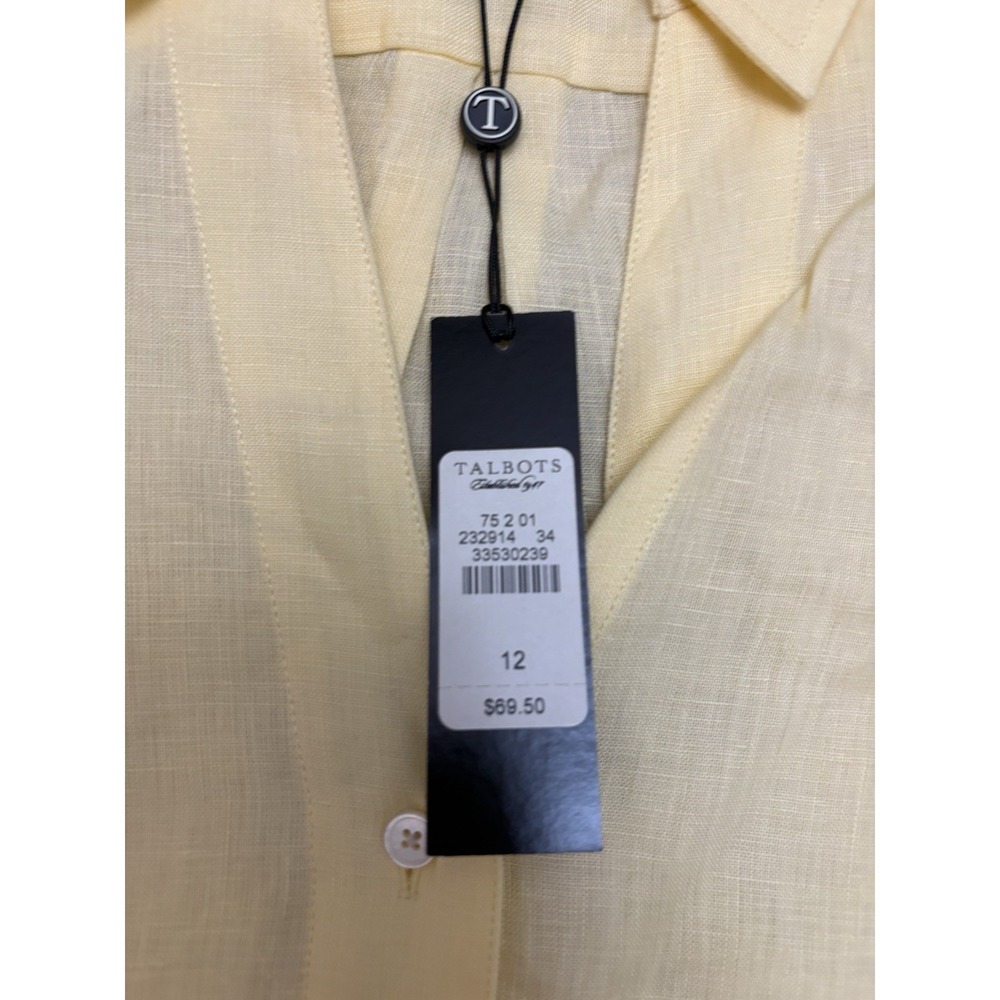 New Women's Talbots 100% Linen Relax Button Down Shirt Yellow Size 12 - Picture 4 of 6